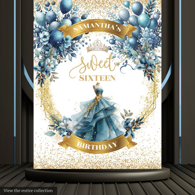 Dusty Blue Balloons Sweet 16 Birthday Hintergrund Wandteppich (Dusty Blue Balloons Sweet 16 Birthday Backdrop)