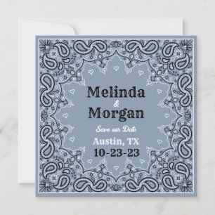 Dusty Blue Bandana Flat Save the Date Card