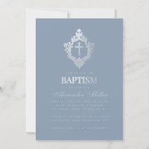 Dusty Blue Baptism Elegante Imitate Silver Wappen 
