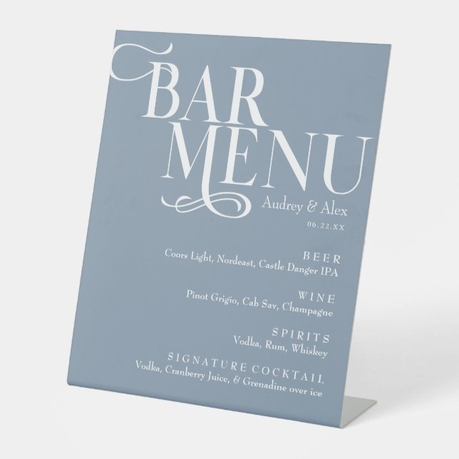 Dusty Blue Bar Menu Pedestal Sign Sockelschild (Vorderseite)