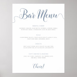 Dusty Blue Bar Menu Wedding Drinks Liste Poster