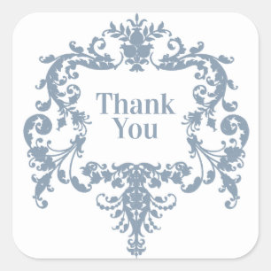 Dusty Blue Baroque Frame Danke Quadratischer Aufkleber