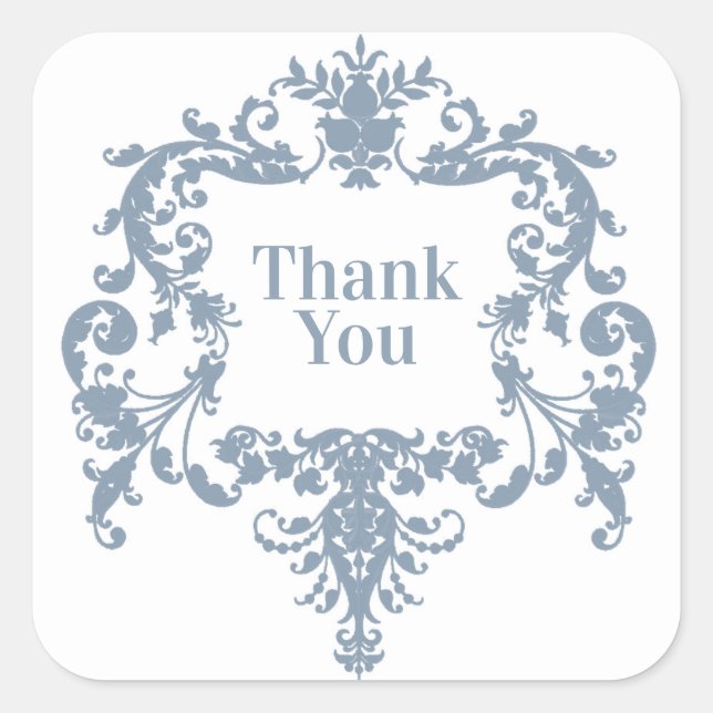 Dusty Blue Baroque Frame Danke Quadratischer Aufkleber (Vorderseite)
