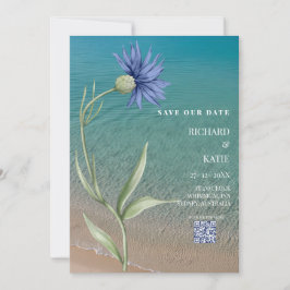 Dusty Blue Beach stilvoll Qr Code Hochzeit Einladung