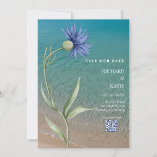 Dusty Blue Beach stilvoll Qr Code Hochzeit Einladung