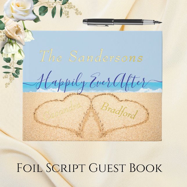 Dusty Blue Beach Wedding Gold oder Silver Script Gästebuch (Von Creator hochgeladen)