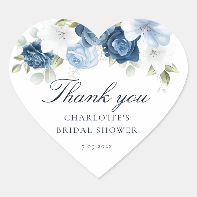 Dusty Blue Before I Do Floral Bridal Shower Herz-Aufkleber (Vorderseite)