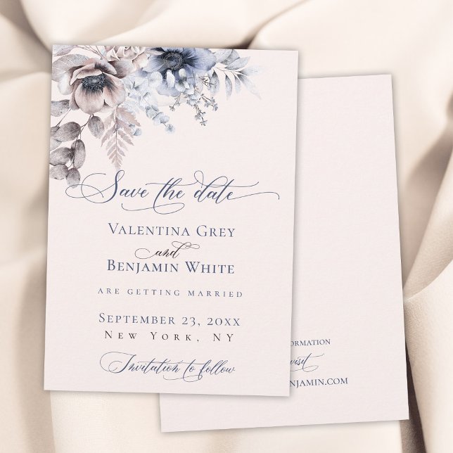 Dusty-blue beige blumenelegant Save the Date (Von Creator hochgeladen)