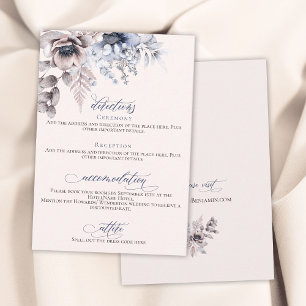 Dusty blue beige floral elegant wedding details begleitkarte