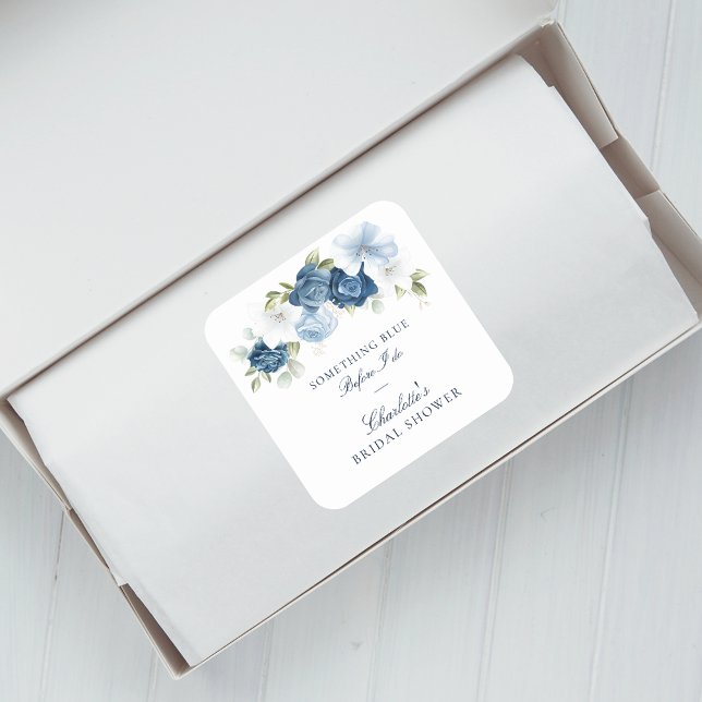 Dusty Blue bevor ich florales Brautparty mache Quadratischer Aufkleber (Floral Dusty Blue Botanical Bridal Shower Square Sticker)