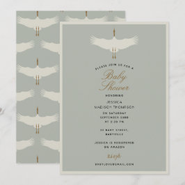 Dusty Blue Birds Swans Art Deco Baby Dusche Einladung