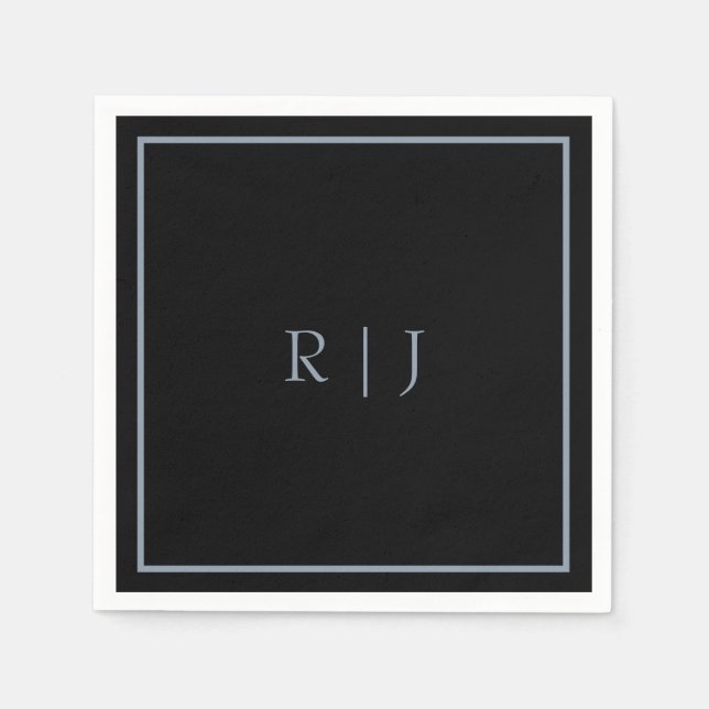 Dusty Blue Black Monogram Initials Wedding Trendy Serviette (Vorderseite)