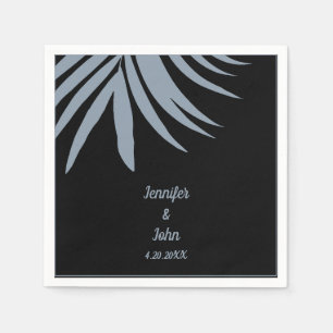 Dusty Blue Black Palm Leaf Beach Tropical Wedding Serviette