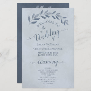 Dusty Blue Blätter Elegantes Budget Hochzeitsprogr