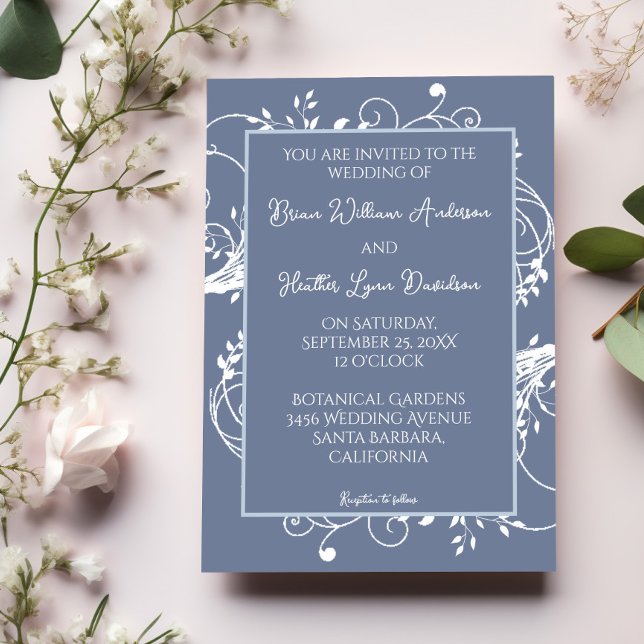 Dusty Blue Blüh Wedding Einladung (Dusty Blue Flourish Wedding Invitation)