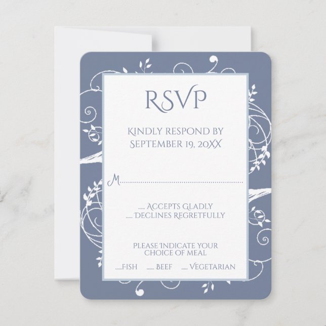 Dusty Blue Blüh Wedding RSVP Card (Vorderseite)