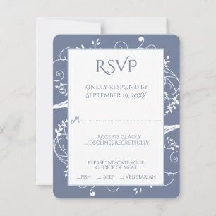 Dusty Blue Blüh Wedding RSVP Card Karte