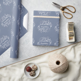 Dusty Blue Blüh Wedding Wrapping Paper Geschenkpapier
