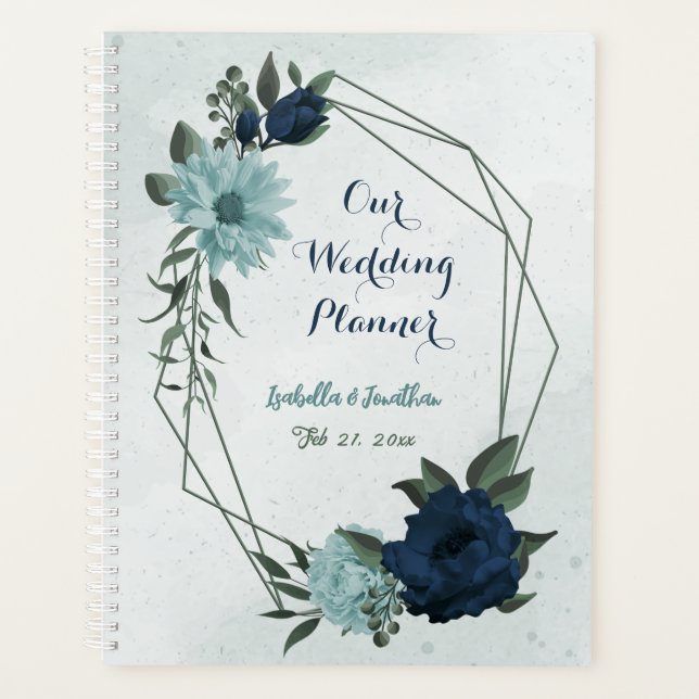 Dusty Blue Blume botanische Hochzeit Planer (Vorderseite)