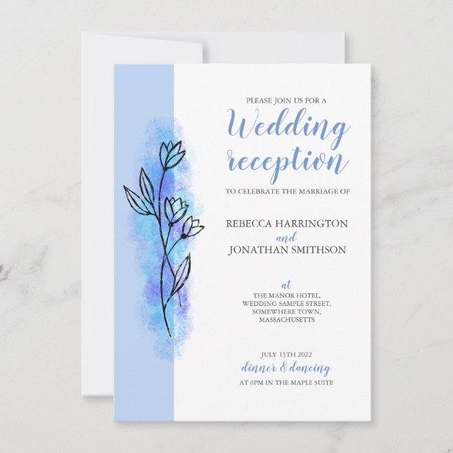 Dusty Blue Blume Modern Wedding Reception Card Einladung (Vorderseite)