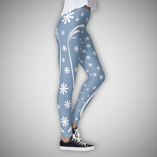 Dusty Blue Blume Power Legging Leggings (Dusty Blue Flower Power Legging)