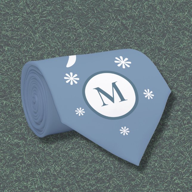 Dusty Blue Blume Power Monogram Neck Tie Krawatte (Dusty Blue Flower Power Monogram Neck Tie)