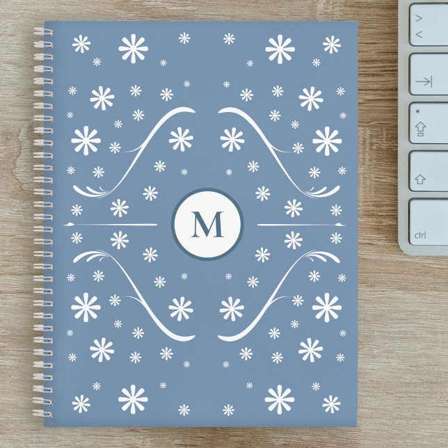 Dusty Blue Blume Power Monogram Rezept Notebook Notizbuch (Dusty Blue Monogram Recipe Notebook)
