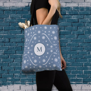 Dusty Blue Blume Power Monogram Tote Bag