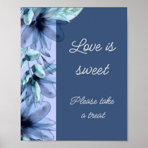 Dusty-blue Blumen Liebe ist süßes Brautparty Poster