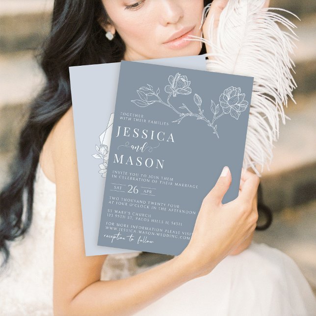 Dusty Blue Blumen minimalistische Hochzeit Einladu Einladung (Von Creator hochgeladen)