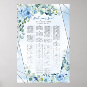 Dusty Blue Blumen Silber Rahmen Salbei Alphabetisc Poster
