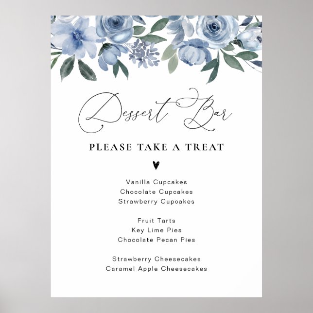 Dusty Blue Blumendessert Bar Poster (Vorne)