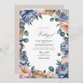 Dusty Blue, Blush, and Warm Taupe Floral Wedding Einladung