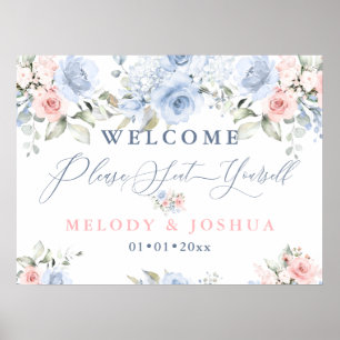Dusty Blue+Blush Aquarell Rose Setzt euch selbst Poster