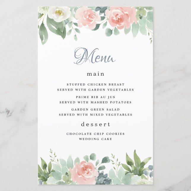 Dusty Blue Blush Blumengarten Hochzeitskarten (Vorderseite)