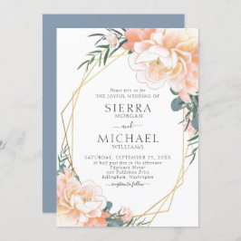 Dusty Blue Blush Gold Peach Floral Wedding Einladung