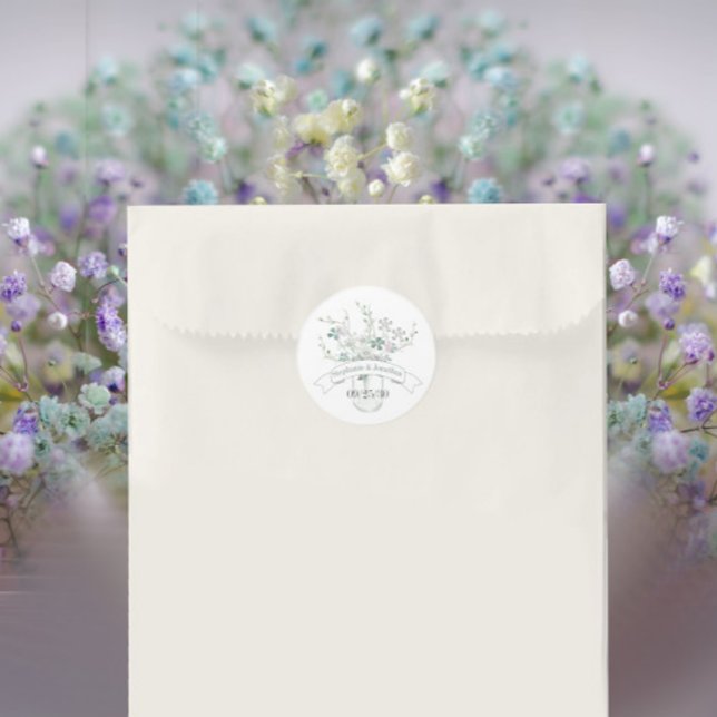 Dusty Blue Blush Lavender Mason Jar Wildblume Runder Aufkleber (Von Creator hochgeladen)