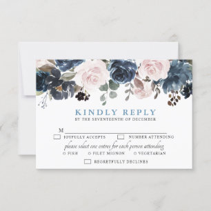Dusty Blue Blush Pink Botanische Hochzeit mit flor RSVP Karte