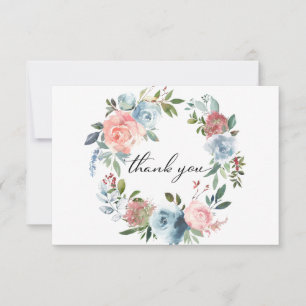 Dusty Blue & Blush Pink Floral 2 Dankeschön Karten