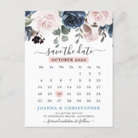 Dusty Blue Blush Pink Floral Save the Date