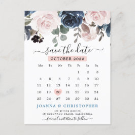 Dusty Blue Blush Pink Floral Save the Date Ankündigungspostkarte
