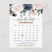 Dusty Blue Blush Pink Floral Save the Date