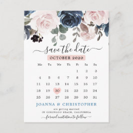 Dusty Blue Blush Pink Floral Save the Date Postkarte