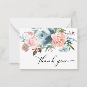 Dusty Blue & Blush Pink Floral Vielen Dank Mitteilungskarte