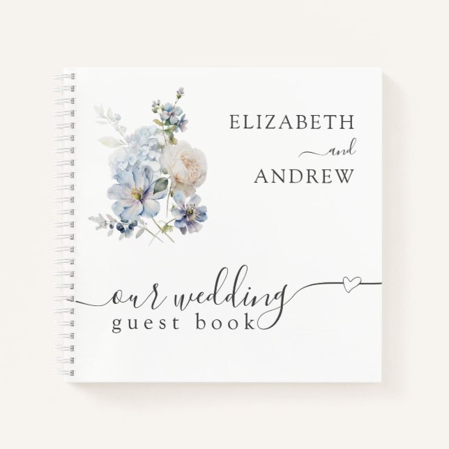 Dusty Blue & Blush Pink Floral Wedding Guest Book Notizbuch (Vorderseite)