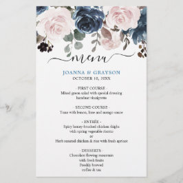 Dusty Blue Blush Pink Floral Wedding Menu