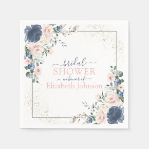 Dusty Blue Blush Pink Gold Floral Brautparty Serviette