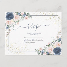 Dusty Blue Blush Pink Gold Floral No Menu UAWG Einladungspostkarte