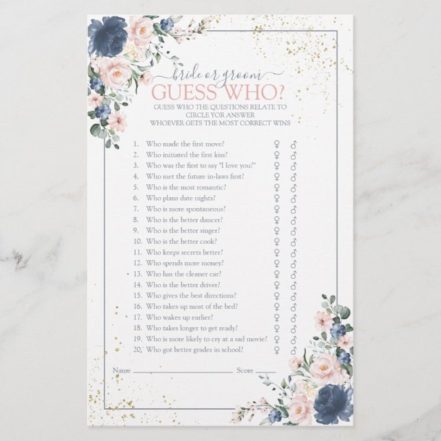 Dusty Blue Blush Pink Gold Floral Showspiel (Vorderseite)
