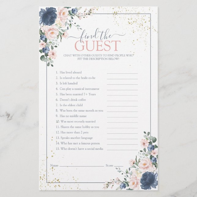 Dusty Blue Blush Pink Gold Floral Showspiel (Vorderseite)